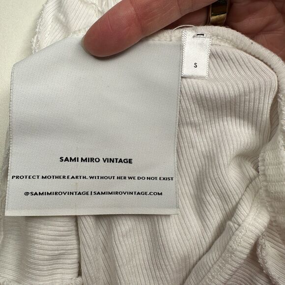 Sami Miro Vintage White VCut Square Neck Tank White Babyrib Raw Cut Trim Top SM - Picture 6 of 12